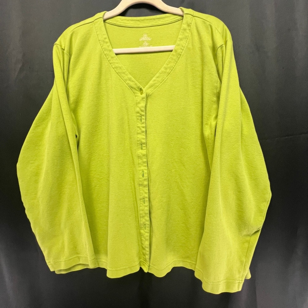 Bobbie Brooks Lime Green Button Front V-Neck Knit Cardigan Sweater Womens 1X